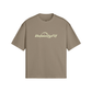 Beige graphic T-shirt with car and 'VelocityFit' logo for streetwear
